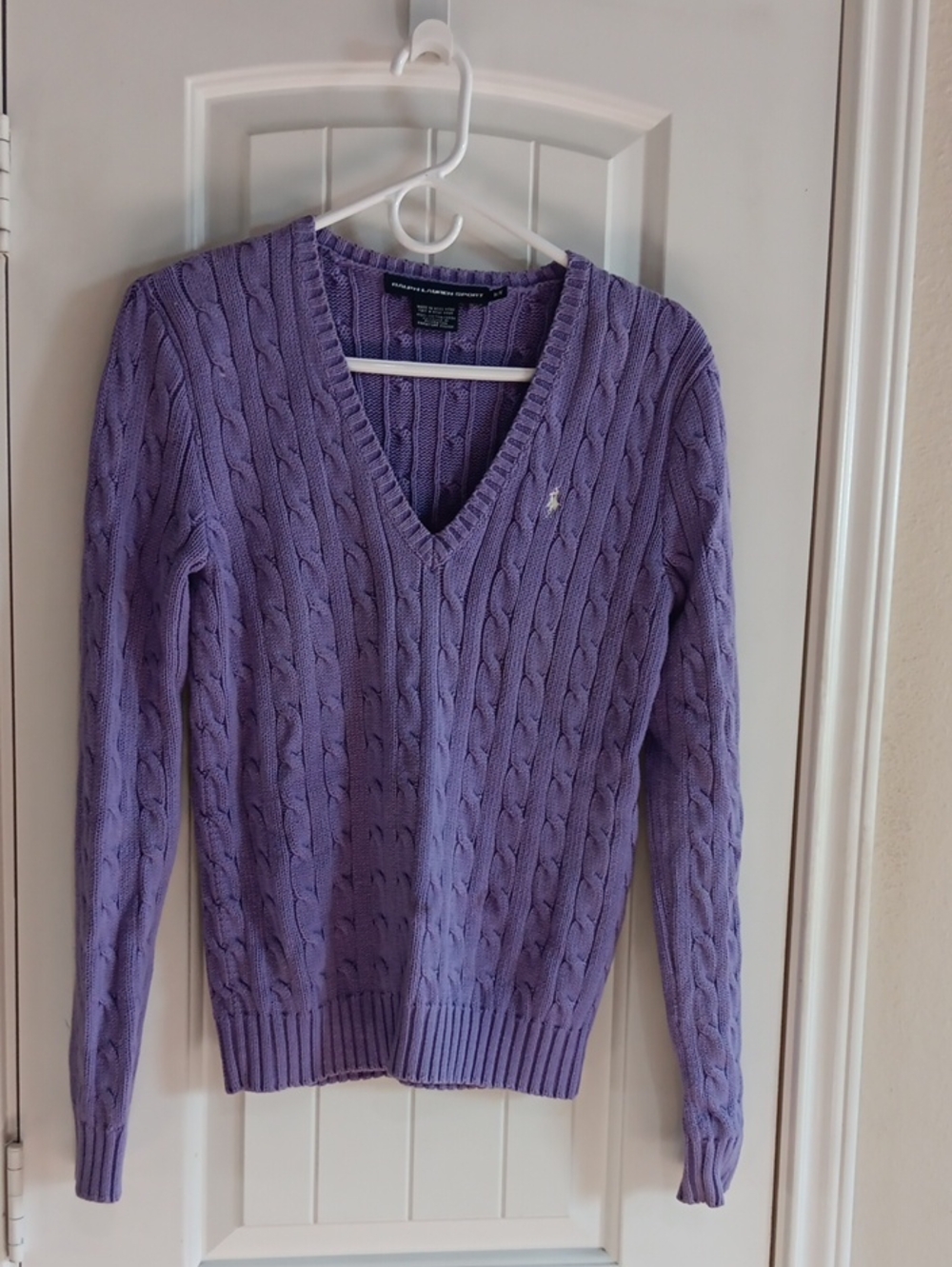 Vintage Ralph Lauren Sport Purple Cable Knit V-Neck Sweater - Size M